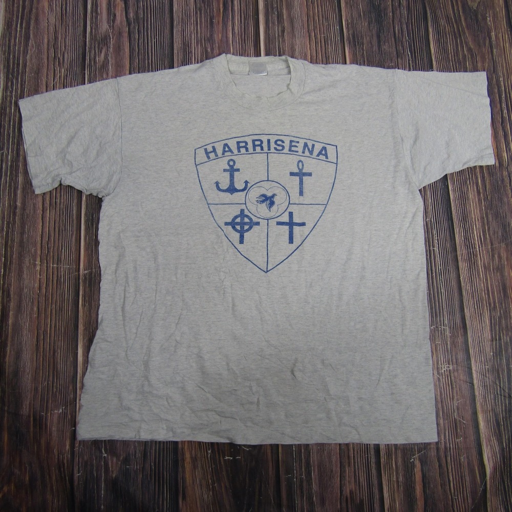 Fruit of the‎ Loom T-Shirt Mens XL Gray Harrisena Crest Graphic Vintage Tee